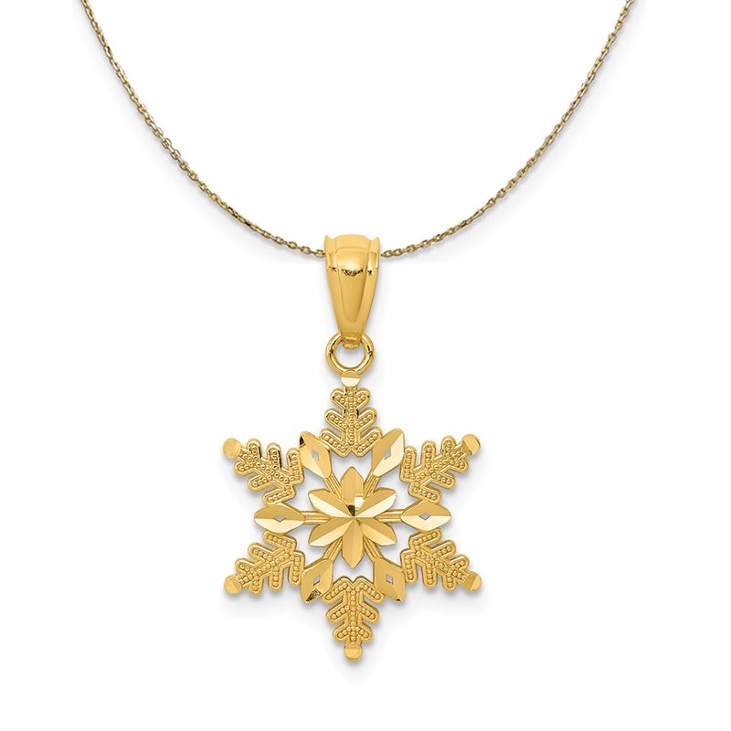 14k Yellow Gold Diamond Cut And Polished Snowflake Necklace - 16 Inch